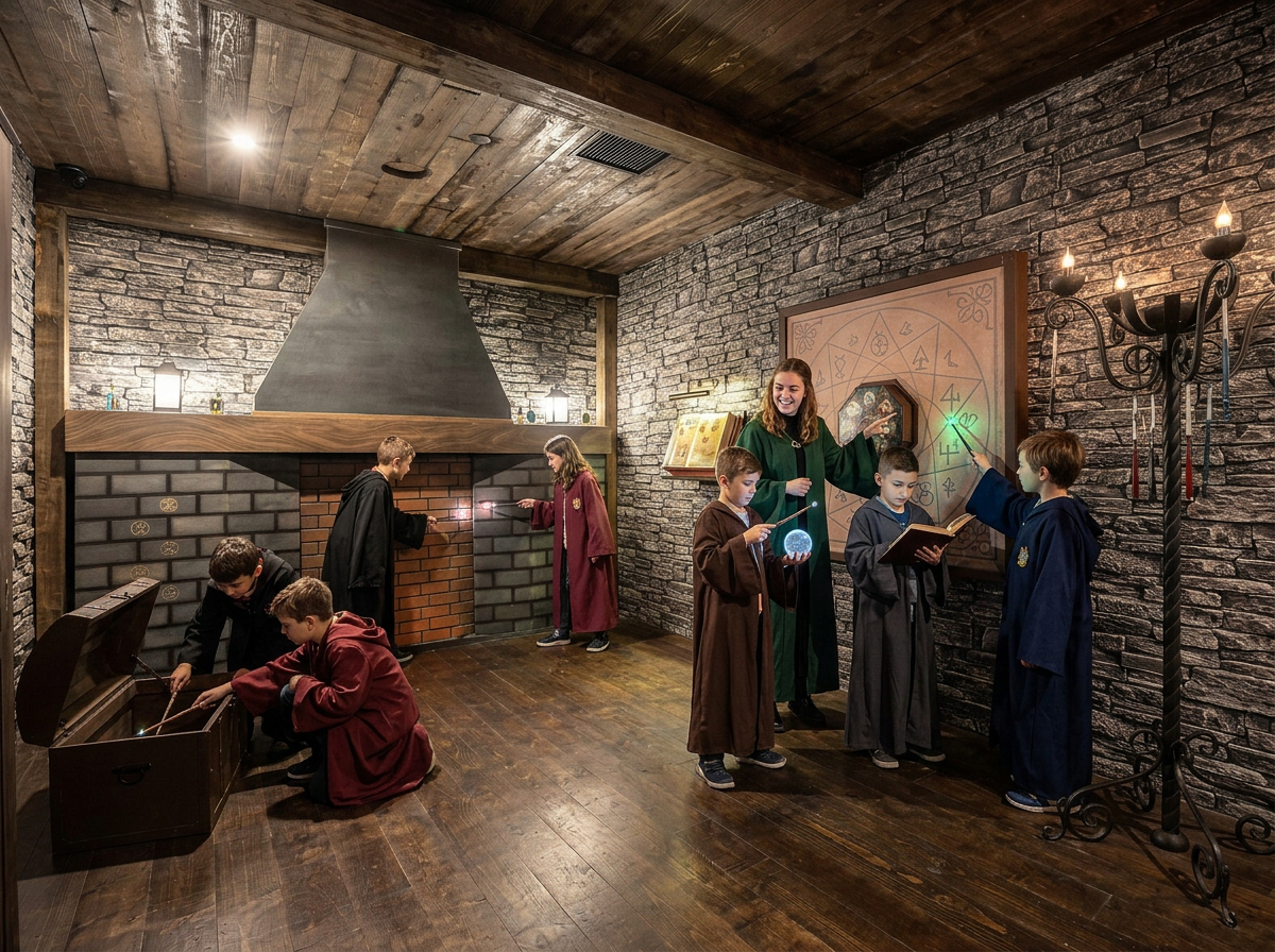 Live game master with kids at PanIQ Room West Hollywood escape room birthday