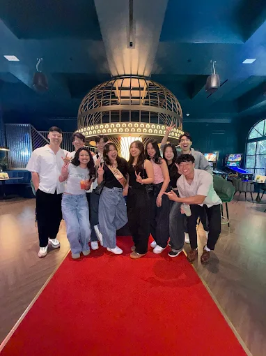 Birthday party group at PanIQ Room West Hollywood MystIQ Lounge red carpet